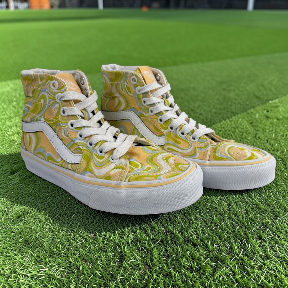 Vans Sk8-Hi Psychedelic Swirl Yellow Green High Top Sneakers Womens 7 721454